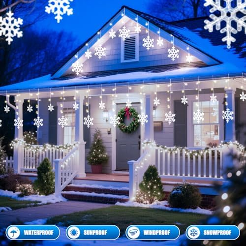 Minetom Christmas Snowflake Icicle Lights - 13ft 192LED Snowflake Drops, 12 Modes and Timer, IP65 Waterproof Connectable Christmas Lights for House Eave Window Indoor Outdoor, White - Image 3