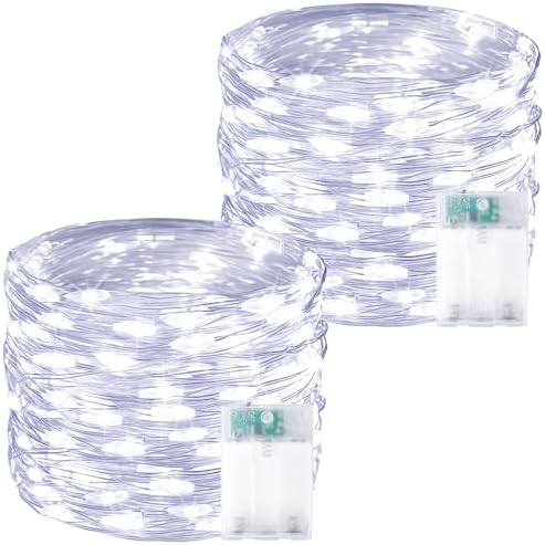 2 Pack 60 LED Fairy Lights Battery Operated with Timer, 20 FT Cool White by BOSSERN