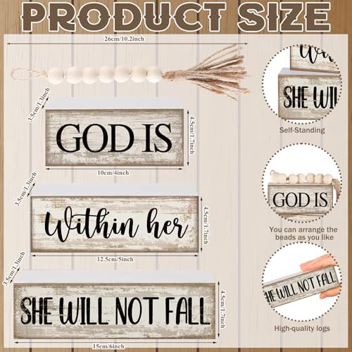 Lineshading 4 Pcs Wooden Blocks God Is Within Her Farmhouse Decor - Image 5