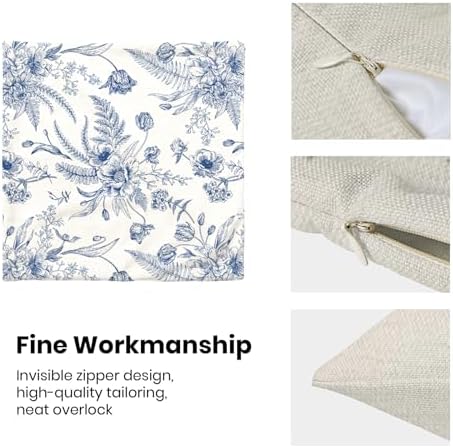 CXMEIFLY Spring Floral Leaves Pillow Covers 18 x 18 Inch Set of 2 for Chinoiserie Flowers Decor Throw Pillows Blue and White Seasonal Plant Outdoor Decorative Cushion Cases for Couch Bed Decorations - Image 6