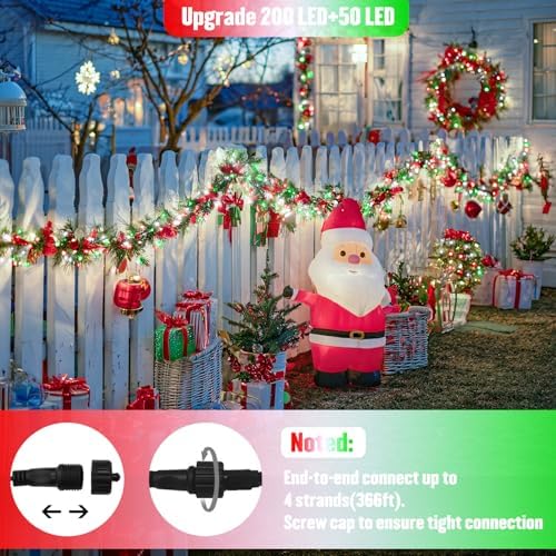 JMEXSUSS 250 LED Christmas Lights, Red White and Green Light Plug in - Image 6