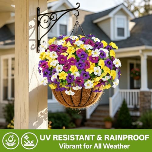 Artificial Faux Petunias Flowers for Outdoors, 12 Bundles UV Resistant Fake Petunias Plants Realistic Silk Flower for Porch Planters Garden Porch Balcony Porch Yard Window Box - Image 5
