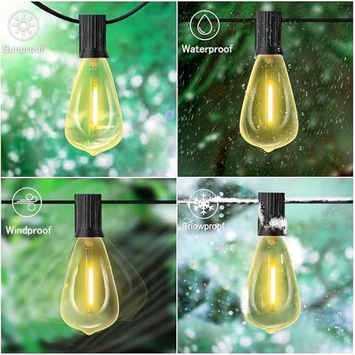 Outdoor LED String Lights with 100 Feet 52 Edison Plastic Bulbs(2 Spare), Waterproof Hanging Lights for Patio Backyard Porch Balcony Party Christmas Decoration - Image 5