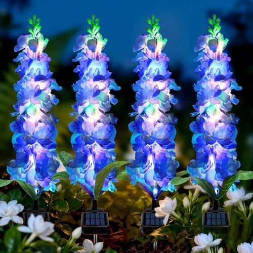 MRHEPHAESTUS Solar Garden Lights, Solar Blue Delphinium Flowers Lights 8 Pack 160 LEDs, Waterproof Outdoor Light Two Lighting Modes for Outside Wedding Party Garden Yard Patio Lawn Decor by MRHEPHAESTUS