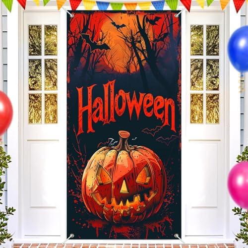BlissYard Halloween Door Cover Jack Lantern Forest 35x71 Inch Polyester - Image 2