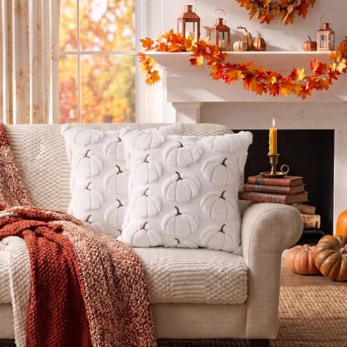 Fall Pillow Covers Pumpkin Fall Decor 18x18 Set of 2 White - Image 6