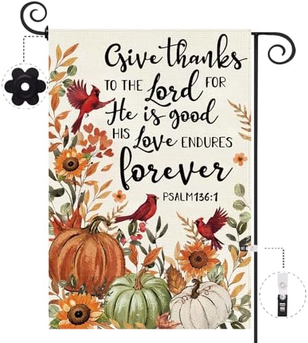 Baccessor Fall Pumpkin Garden Flag Double Sided 12.5x18 Inch, Autumn Thanksgiving Cardinal Give Thanks to The Lord Flag Seasonal Farmhouse Holiday Yard Outdoor Outside Decoration by Baccessor