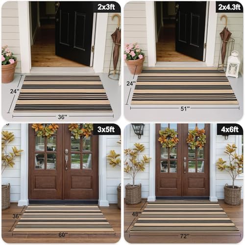 OJIA Outdoor Rug 3'x5', Black and Tan Patio Rugs Fall Door Mat Outside - Image 2