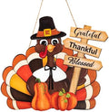 Thanksgiving Decoration Wooden Turkey Pumpkin Door Wreath for Front Door Sign Wall Signs, Thankful Blessed Grateful Pumpkin Sign Hanging for Fall Autumn Harvest Home Halloween Decoration by Sophena
