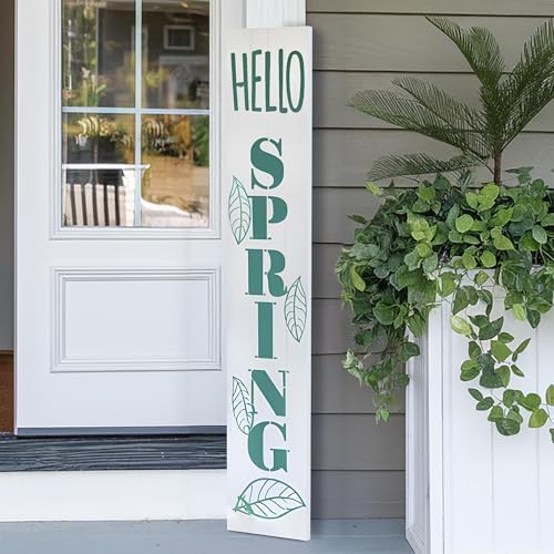 8"x48" Spring Welcome Sign for Front Porch, Hello Spring Porch Sign for Front Door Durable PVC Welcome Home Decorations for Outdoors p (Design 3) by BasicFundamentals