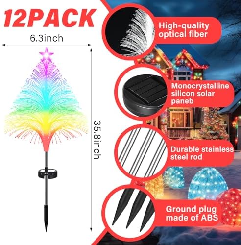 Baquler 12 Pack Solar Christmas Tree Lights Waterproof Path Stake 7 Modes - Image 2