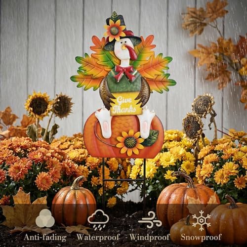 TERESA'S COLLECTIONS Thanksgiving Metal Turkey Pumpkin Garden Stake 29" - Image 6