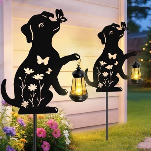 Solar Lights Outdoor,Metal Dog with Hanging Lantern Solar Lights by yulloyello