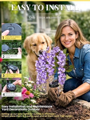 GIGALUMI 3 Pack Solar Wisteria Flowers Outdoor, 2 Modes, Multicolored - Image 5