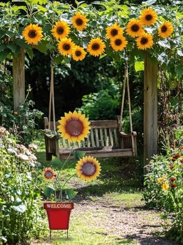 hogardeck Garden Decor for Outside, 39" Sunflower Pot Decorative Garden Stakes for Spring Outdoor Decor, Metal Yard Art Sunflower Welcome Sign for Porch Patio Lawn Pathway Backyard Decorations - Image 7