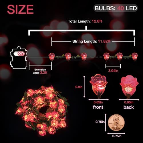 suddus 12.5FT Pink Rose Flower String Lights Battery Powered with Remote - Image 6