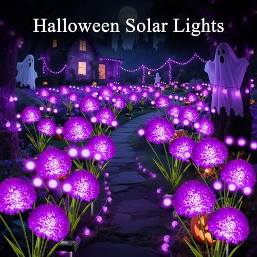 Solar Lights Outdoor Waterproof, 8 Pack Purple Solar Firefly Swaying Lights with Flowers, Flower Light Garden Decor for Halloween Christmas Outside Yard Patio, Gifts for Women Grandma - Image 5