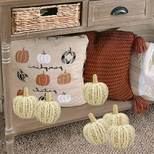 naturevibe 5.3 Inch Braided Cornhusk Pumpkin Decor Set of 6 Fall Home Decor - Image 5