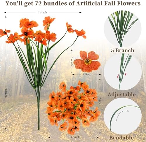 ColoPlay Artificial Mums for Outdoors, 72 Bundles Fake Flowers Fall Decor - Image 2