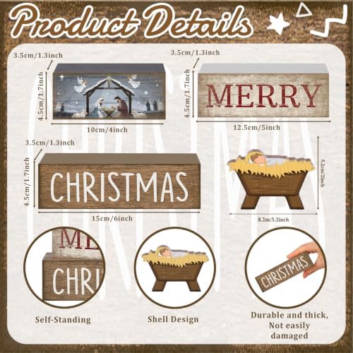 Lineshading 4 Pcs Nativity Christmas Wooden Block Signs Farmhouse Decor - Image 6