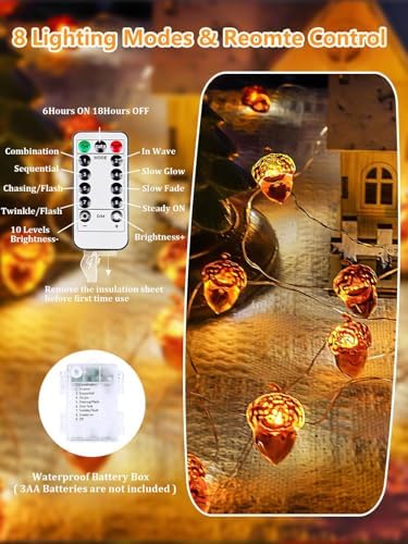 EXF Fall Decor Acorn Fairy Lights Battery Operated with Remote 10FT 30 LED - Image 2