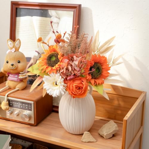 LUEUR Artificial Fall Sunflower with Vase – Faux Autumn Hydrangea & Rose - Image 6