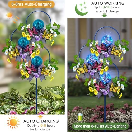 Solar Lights Outdoor Garden Stakes,Butterfly & Flower LED Colorful Lights - Image 3
