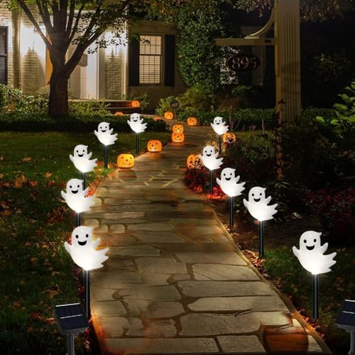 10 Pack Solar Halloween Ghost Pathway Lights, 3D Solar Lights - Image 2