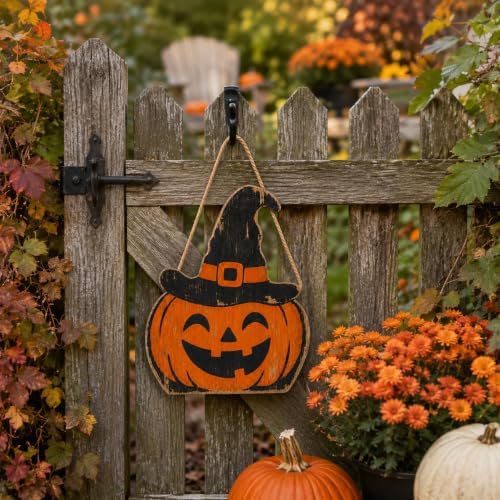 Retro Halloween Decoration Wooden Sign, Pumpkin Halloween Front Door Hanger, Spooky Wooden Pumpkin Sign for Indoor Outdoor Yard, Home Decorations Signs - Image 5