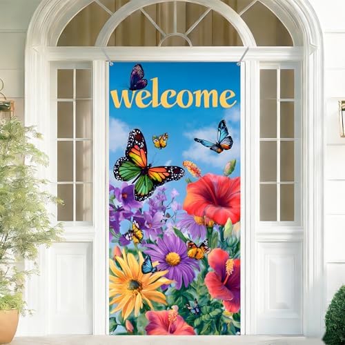 Front Door Covers Decorative, Spring Flower Design Door Curtain 70.8 x 35.4 Inch for Porch Outdoor Indoor Home Decor (Colorful-238) - Image 4