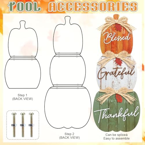 Vercraft 35'' Fall Outdoor Decor Stacked Pumpkin Porch Signs, Vivd - Image 5