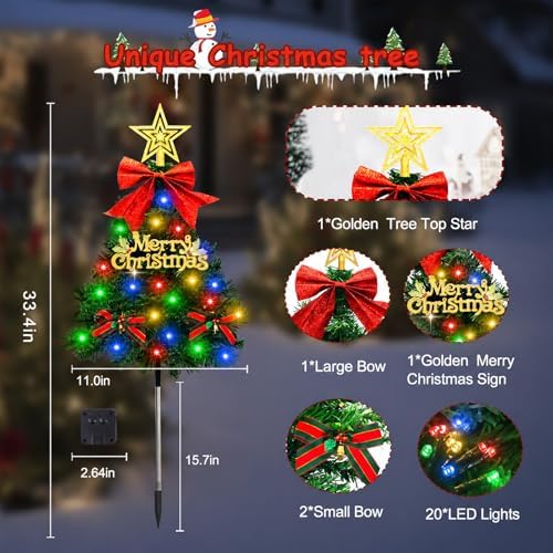 Christmas Tree Solar Pathway Lights Outdoor Decor, 8 Pack, Green - Image 3