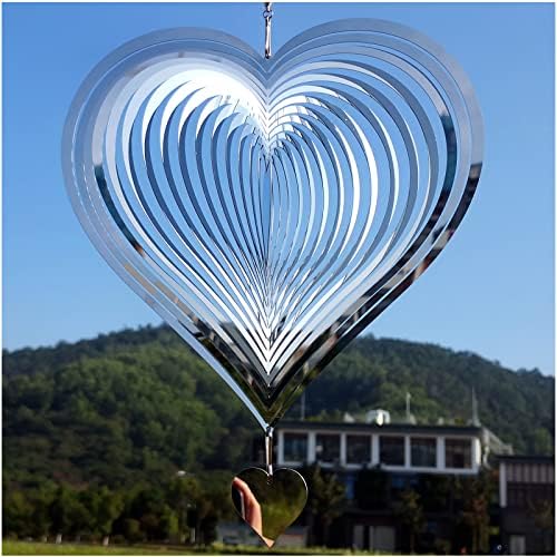 DJUAN Stainless Steel Reflective Wind Spinners Outdoor Garden Decor,Sparkly Wind Spinner Bird Devices Deterrent to Scare Birds Away from Yard Patio Farm,Metal Heart Wind Spinners Gifts for Mom, Women by DJUAN
