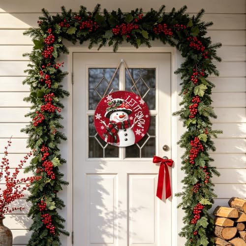 Christmas Snowman Front Door Sign Snowflake Wood Door Hanger for Outdoor Outside Porch Winter Cardinal Birds Decoration Welcome Sign Farmhouse Round Wall Hanging Xmas Wreath Decor for Home 12"x12" - Image 5