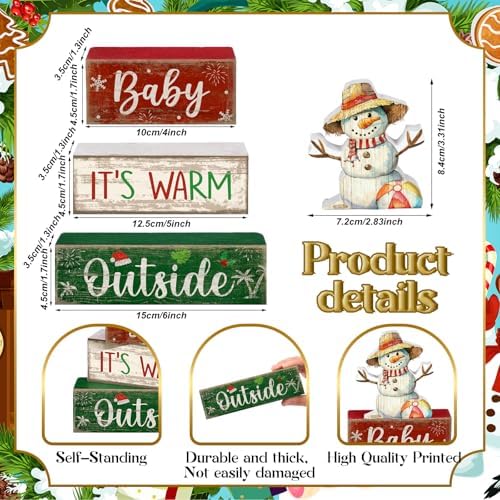 Lineshading 4 Pcs Christmas Table Decoration, Wooden Snowman Beach Sign Set - Image 2
