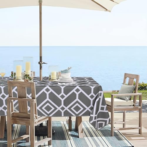 LUSHVIDA Moroccan Outdoor Tablecloth with Umbrella Hole, 60x84 Inch Grey - Image 3