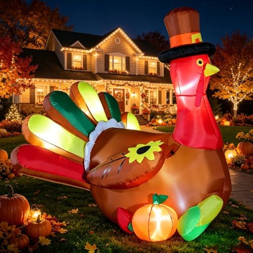 Domkom 5FT Thanksgiving Inflatable Turkey with Pumpkin & Corn Yard Decor - Image 3