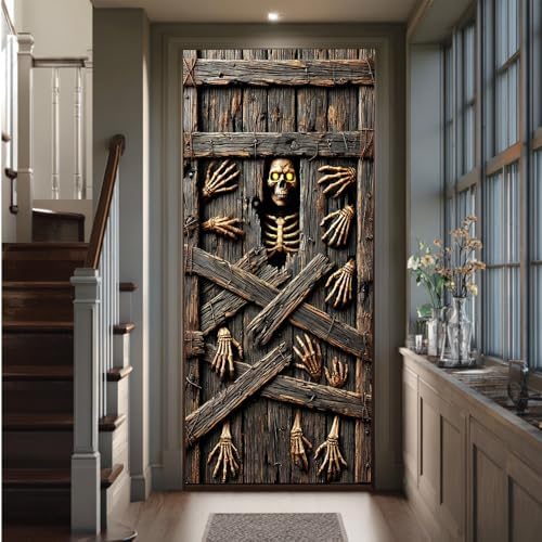 Halloween Door Banner 71x35 Scary Skeleton Boarded Up Porch Decor - Image 6
