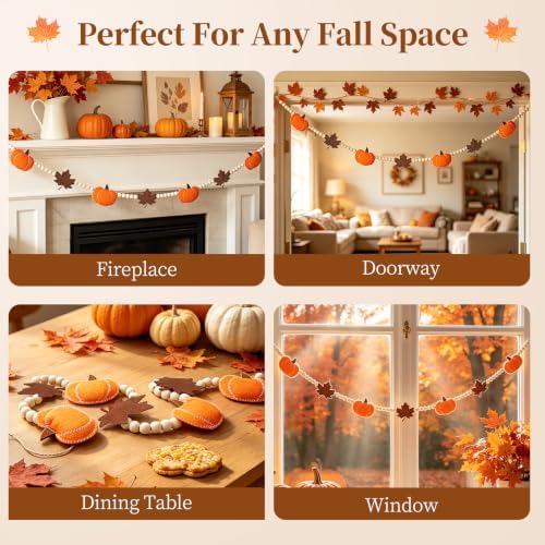 6.8 FT Fall Pumpkin Garland with Maple Leaves and Wood Beads, Autumn Decor - Image 5