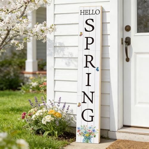 YUNKKIN Spring Porch Decor Outdoor Decorations Wooden Door Decorations Indoor Outside Spring Porch Sign Rustic Flowers Welcome Sign for Front Door 46.8 Inch - Image 4