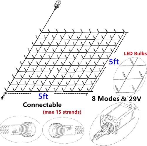 Efunly LED Christmas Net Lights for Bushes Outdoor,100 LED 5ftx5ft Waterproof 8 Modes Connectable Mesh Lights for Bushes,Garden,Yard,Trunk,Outdoor Christmas Decorations - Image 6