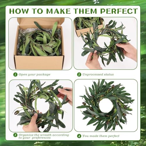 8 Pcs Artificial Green Olive Wreaths Greenery Wreath with Olive Leaves Mini Green Kitchen Cabinet Wreaths Swag Spring Summer Wreath for Front Door Porch Wall Window Farmhouse Wedding Decoration - Image 3