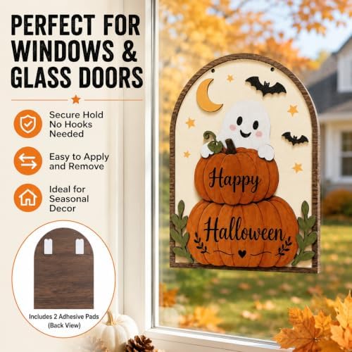 LKTEE Halloween Door Sign, Wooden Ghost Pumpkin Decor for Front Door - Image 7