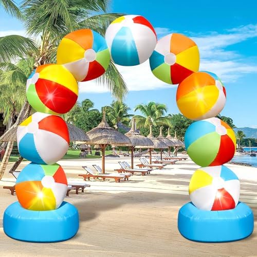 8FT Inflatable Beach Ball Arch for Summer Inflatables Outdoor Decorations Colorful Blow Up Archway Built-in 5 LED Lights Birthday Party Supplies for Pool Beach Luau Yard Lawn Garden Photo Backdrop by Eyourlife