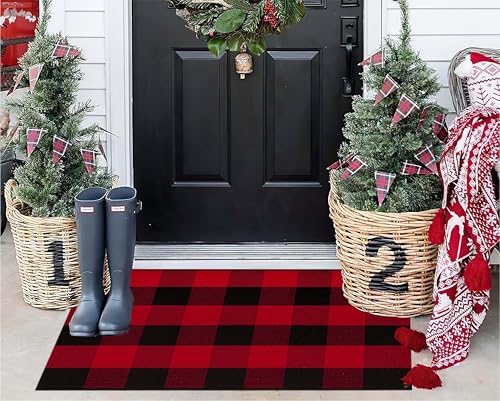 Christmas Door Mats Outdoor Rug 24'' x 35'' Red and Black Outdoor Machine Washable Welcome Mats Cotton Hand-Woven Entryway Rug for Front Porch/Entryway/Laundry/Bathroom/Bedroom - Image 7