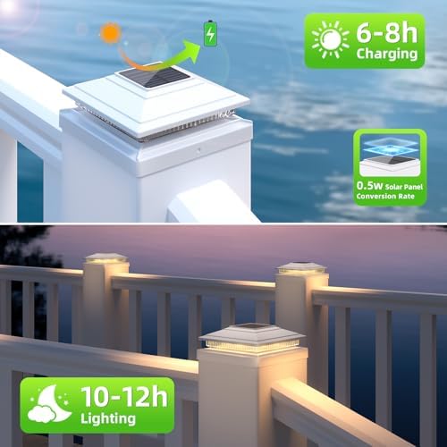 Solar Post Cap Lights 4pack,Warm & Cool Light,for 4x4 5x5 6x6 Posts White - Image 2