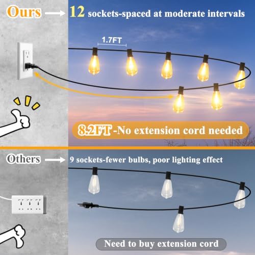 Brightever 25FT Outdoor String Lights 13 Bulbs, 2200K Amber Lights - Image 4