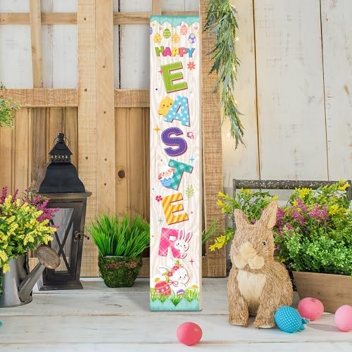 Welcome Porch Sign, Wooden, 47.2", Outdoor Front Door, Bunny Egg - Image 2