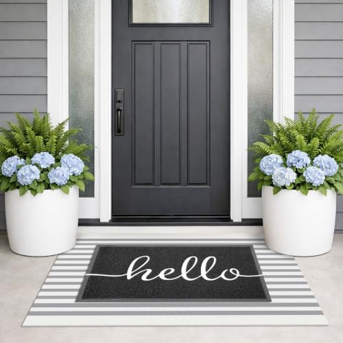 KILOCOCO Striped Rug 2.3'x3.6' Indoor Washable Front Door Mat, Grey White - Image 3