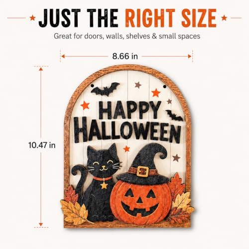 LKTEE Halloween Door Sign, Wooden Black Cat Pumpkin Decor for Front Door - Image 4
